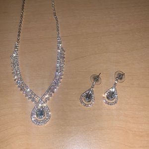 Sparkly sliver gem stone necklace and matching earrings - Prom Jewelry